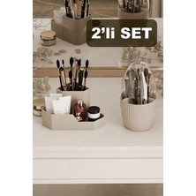 7 Bölmeli Üçgen Makyaj Organizeri Seti, Kahverengi, Masaüstü Düzenleyici