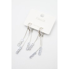 Ares 01 Store Zirkon Taşlı Üçlü Zincir Sallantılı Gümüş Renk Küpe