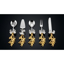Çnr Home Collection Kelebek Saplı 5 'li Metal Servis Seti Gold-Gümüş Renk / Dekoratif Sunum ve Servis Aksesuarı