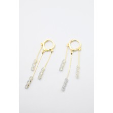 Ares 01 Store Zirkon Taşlı Üçlü Zincir Sallantılı Gold Küpe