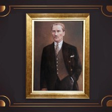 Giyense Özel Seri Altın Paspartulu Çerçeveli Atatürk Tablo N5037