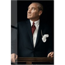 Atatürk Portre Cam Tablo – Siyah Beyaz Modern Duvar Dekoru - ATA018