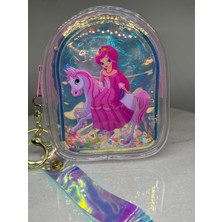 Zd Bellefemme Kız Çocuk Şeffaf Sulu Simli Pullu Hologram Baskı Renkli Cüzdan Çanta Anahtarlık Genç Çanta Süsü