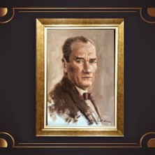 Giyense Özel Seri Altın Paspartulu Çerçeveli Atatürk Tablo N5416