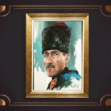 Giyense Özel Seri Altın Paspartulu Çerçeveli Atatürk Tablo N5226