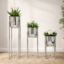Valda Metal Nikel Krom Ayaklı Saksılık (Boy 75-60-45 Cm) Çap 25 cm
