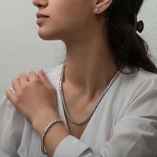 Inure Jewelry Gümüş 4 mm Beyaz Taşlı Su Yolu Kadın Set