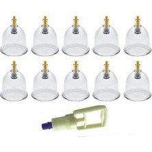 PremiumPort 7 cm 10'lu Kupa Masaj Aleti Seti ve Vakum Pompası, Rahatlatıcı Kullanım