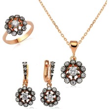 Inure Jewelry Gümüş Elmas Model Çiçek Bayan Set