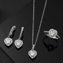 Inure Jewelry Gümüş Beyaz Taşlı Kalpli Kadın Set