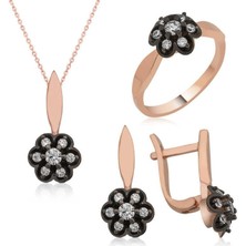 Inure Jewelry Gümüş Elmas Montür Çiçek Bayan Set