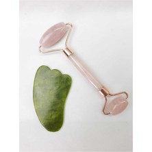 PremiumPort Doğal Pembe Kuvars Masaj Taşı ve Yeşim Gua Sha Seti, Sağlıklı Cilt Için