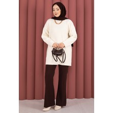 RAF Bisiklet Yaka Salaş Triko Tunik Krem