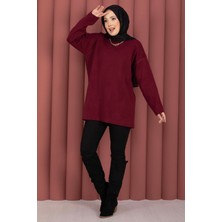 RAF Bisiklet Yaka Salaş Triko Tunik Bordo