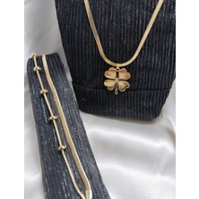 Mumicemum Sevgiliye Özel Dorika Yonca Kolye ve Bileklik Çelik Set