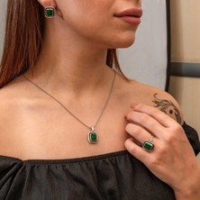 Inure Jewelry Gümüş Yeşil Taşlı Otantik Kadın Set