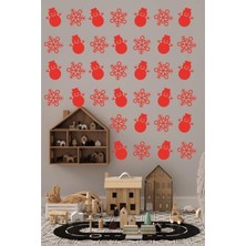 Mlh Store Yeniyıl Noel Temalı Vitrin Cam Kardan Adam Kar Tanesi Sticker Kırmızı 69 Adet Kırmızı
