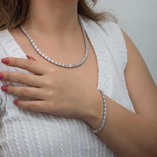 Inure Jewelry Gümüş Beyaz Taşlı Su Yolu Kadın Set