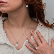 Inure Jewelry Gümüş Beyaz Zirkon Taşlı Damla Kadın Set
