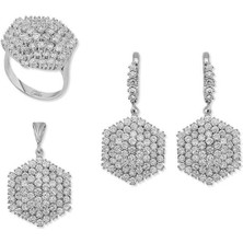 Inure Jewelry Gümüş Zirkon Taşlı Altıgen Bayan Set
