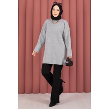 RAF Bisiklet Yaka Salaş Triko Tunik Gri