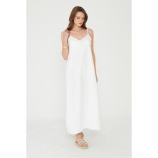 Camenta Ince Askılı Sırt Detaylı V Yaka Dökümlü Uzun Elbise