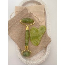 PremiumPort Doğal Yeşim Yüz Masaj Taşı ve Gua Sha Kalp Formu Seti