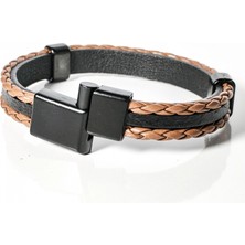 Moncuk Design Kahverengi Örme Erkek Deri Bileklik