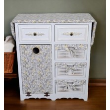 Işlevsel Ahşap Kirli Sepetli ve Çekmeceli Beyaz Ütü Masası