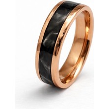 Famex Butik ve Aksesuar Şık Çelik, Rose Altın ve Siyah Inlaylı Erkek Yüzüğü