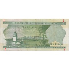 Banknoting 6. Emisyon 2. Tertip 10 Lira L45 Arka Yüz Hafif Yamukk Baskı. Çok Temiz+