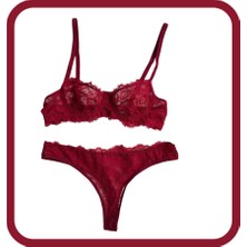 Zarvia  Dantel Vişne Çürüğü Sütyen Tanga İç Çamaşır Takımı