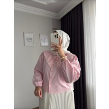 RFK Butik Kadın Bebe Yaka Incili Etek Üstü Tasarım Gömlek - Pembe