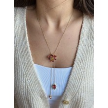 Nunu Takı Çiçekli Ayarlanabilir Kolye Kırmızı