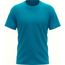 ÜMİTEKS WORLD OF CLOTHES Turkuaz Mavisi Bisiklet Yaka Kısa Kol Penye Tişört 0 Yaka Turkuaz Penye T-Shirt Penye Basic T-Shirt