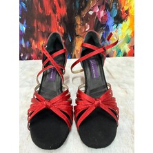 Bitangosu 7bant Saten-Deri-Süet Latin-Salsa-Tango Dans ve Salon Ayakkabı 8,5 cm 13 Pont Kadeh Model Kapalı Tpk