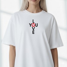 Etoile Studio Unisex %100 Pamuklu Oversize Grafik Baskılı Bisiklet Yaka Tişört Love You