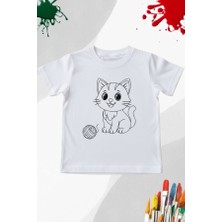 Nota Kids Çocuk Boyama Tişörtü - Sevimli Kedi ve Top Desenli