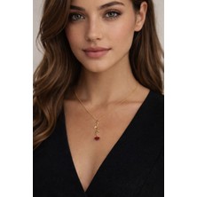 Skygo Kırmızı Gül Figürlü Gold Renk Kolye - TJ-BKO6392