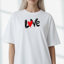 Etoile Studio Unisex %100 Pamuklu Oversize Grafik Baskılı Bisiklet Yaka Tişört Sevgili Kombini