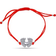 Normadia Şanslı Ayak Kalp Figürlü Gümüş Bileklik, Makrome Iplik Tasarım