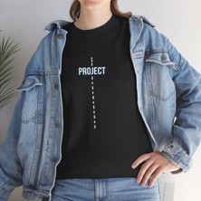 Tarz Yeri Unisex Kadın Bisiklet Yaka Baskılı T-Shirt - Siyah