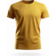 ÜMİTEKS WORLD OF CLOTHES Koyu Sarı Bisiklet Yaka Kısa Kol Penye Tişört 0 Yaka Sarı Penye T-Shirt Sarı Penye Basic T-Shirt