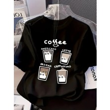 Tarz Yeri 20/1 Penye Compack Baskılı Oversize Bisiklet Yaka Kısa Kol Yazlık T-Shirt - Siyah