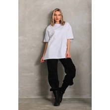 Tarz Yeri Unisex Bisiklet Yaka 20/1 Düz Oversize T-Shirt - Beyaz