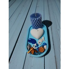 Home Denizin Kalbi' Tasarım Set - (Sunumluklu Kalp Mum & Silindir Mum & Deniz Temalı Obje Set)