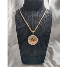 Mumicemum Kadın Cumhuriyet Atatürk Figürlü Taşlı Kolye Altın Kaplama