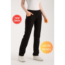 Banega Curve Büyük Beden Kompak Iki Iplik Pamuk Kumaş Beli Lastikli Cepli Toparlayıcı Siyah Pantolon
