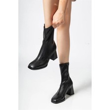 Difolia Kadın Siyah Bot 7 cm Kalın Topuklu Streç Boots