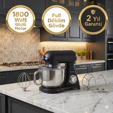 Karaca 1800 Watt Profesyonel Döküm Gövde Mutfak Şefi  Siyah 6.2 Litre Geniş Çelik Hazneli Stand Mikser ve Hamur Yoğurma Makinesi